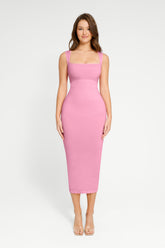 Midikleid mit quadratischem Ausschnitt - Pink